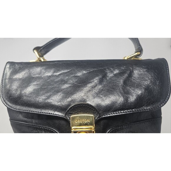 Vintage Oroton Australian Genuine Cowhide Black Leather Purse Satchel Crossbody - Picture 2 of 16